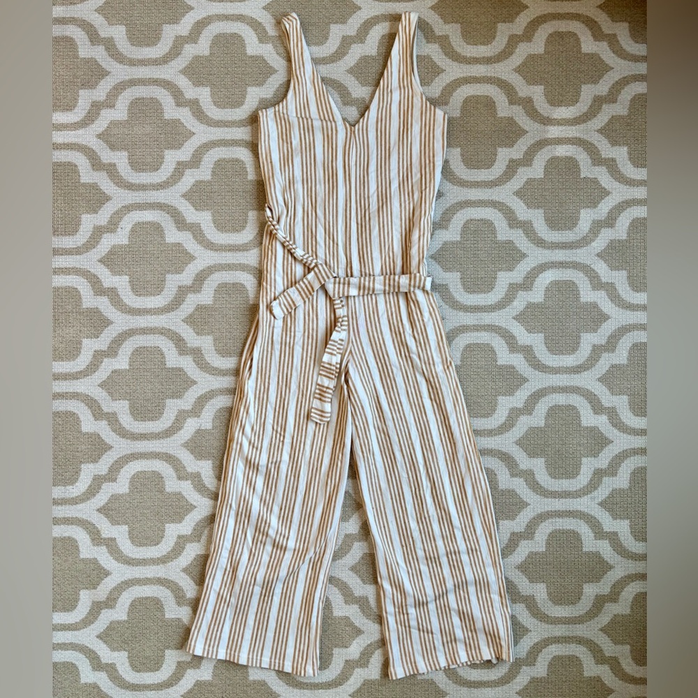 Pull&Bear Beige and White Striped Jumpsuit